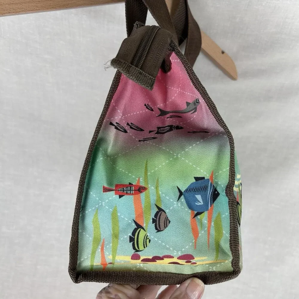 Coelacanth small tote bag Ocotopus graphics interior pockets zip closure